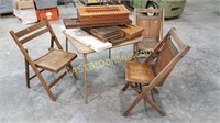 Card Table, Wooden Slat Chairs, Wooden Shutters