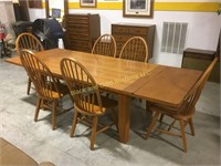 Large oak dining table and chairs
