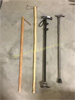 Misc lot of walking items including 2 metal canes