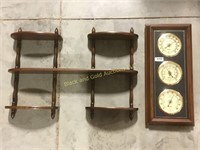 3 level Wooden hanging shelves & a weather station