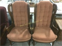 Winged back wooden chairs with cane sides