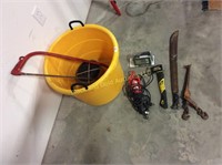 Plastic yellow bucket & contents