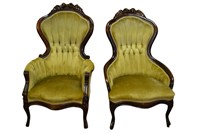 Pair of Antique Victorian Era Tufted Chairs