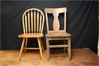 Two Non-matching Wood Chairs