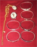8pc Silver Bracelets w/ mop inlay, Mickey Mouse