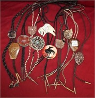 10pc Sterling and Natural Gemstone Bolo Ties