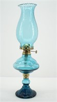 Tall Aqua Blue Glass Oil/ Kerosene Lantern