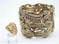 Intricate Rhinestone Cuff Bracelet & Matching Ring