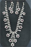 Rhinestone Flower Necklace w/ Matching Earrings