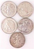 Coin 5 Walking Liberty Half Dollars1930'S AU / Unc