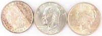 Coin 3 U.S Silver Dollars Peace, Morgan & Ike