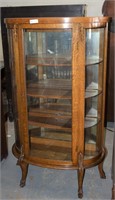 Antique Beveled Front Glass Oak Gin Cabinet