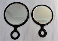 Pair of Antique Ebony Bevelled Glass Hand Mirrors