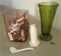 Lot of Misc. Items Including Green Vase