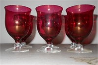 6 Red and Clear Glass Cups