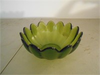 Green Glass Bowl 10"Wide and 4 1/2"Tall