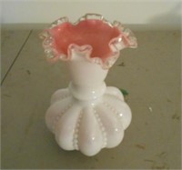 Pink and White Glass Vase 9"Tall