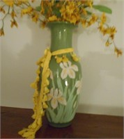 Green Vase with Yellow Flower Arrangement