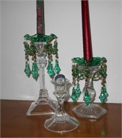 3 Glass Candle Holders Tallest is 14"Tall