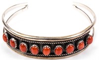 Jewelry Signed Sterling Silver & Coral Bracelet