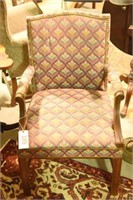 Lot 1365 - Upholstered  brass tacked arm chair