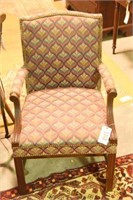 Lot 1360 - Upholstered  brass tacked arm chairs