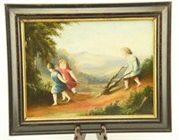 Lot 1352 - Dated 1865 farming scene oil painting