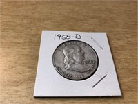 1958-D Silver Franklin Half Dollar in Case