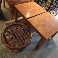2 end tables/ cane round stand