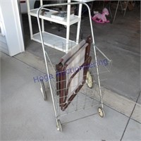 Rolling basket and metal folding chair