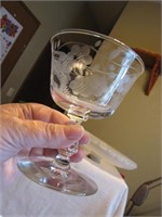 8 Ornate Etched Wine Glasses 4&1/2"