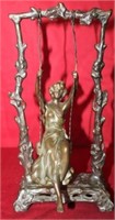 Art Noveau Bronze Lady on Swing signed