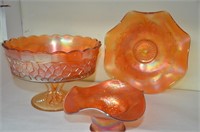 3 Pc Collection Orange Carnival Glass