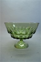 Green Glass Compote Pedestal Bowl