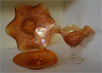 3 Piece Collection Orange Carnival Glass