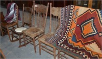 8 Wood Chairs w/ 2 blankets