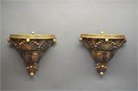 2 Matching Gold Decorative Wall Sconce Shelves