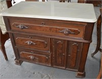 Antique Burly Woodgrain Marble top Wash Stand