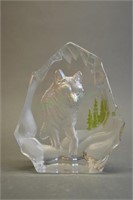 Engraved Wolf Iceberg Paperweight
