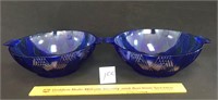 Lot of 2 Vintage Cobalt Blue Tap Handled Bowls -