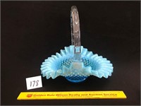Large Blue Glass Hobnail Basket Appears to be
