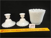 Pair of Milk glass Candlesticks (one does have a