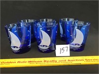 Let of 6 Cobalt Blue Hazel Atlas Cups w/