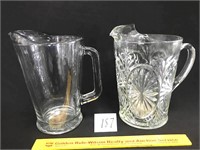 Group Lot of 2 Glass Pitchers (one has chip on