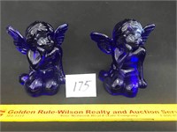 Pair of Cobalt Blue Glass Angel Candle Holders