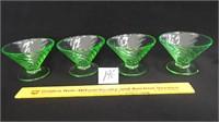 Set of 4 Green Depression Glass Desert Dishes