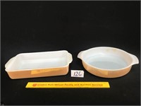 2 Fire King Peach Lustre Pieces 9" and 1 1/2 Qt.