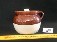 Small Vintage Stoneware Bean Pot w/Lid
