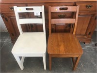 Pair of Vintage Oak Chairs One Painted White -