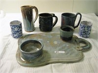 Pottery Lot – Tray, Mugs & cups